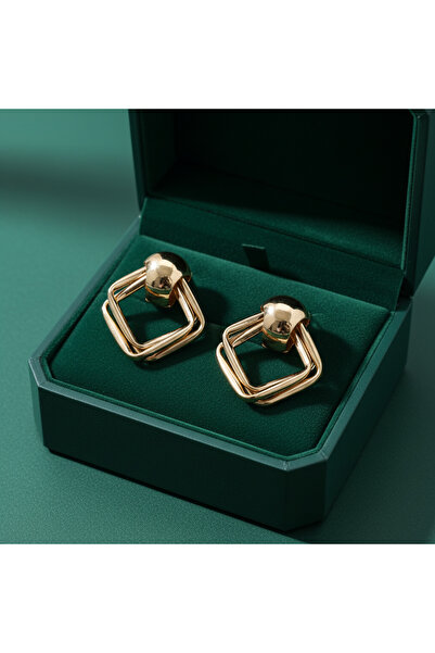 Geometrik Kare Desenli Küpe - Gold Renk