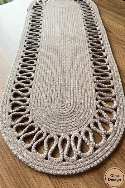 Olea Patterned, Jute, Crinkled, Poly-Polyester, Wicker, American Service, Table, Coffee Table Cover Runner 30X80