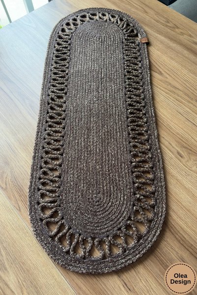 Olea Patterned, Jute, Crinkled, Poly-Polyester, Wicker, American Service, Table, Coffee Table Cover Runner 30X80