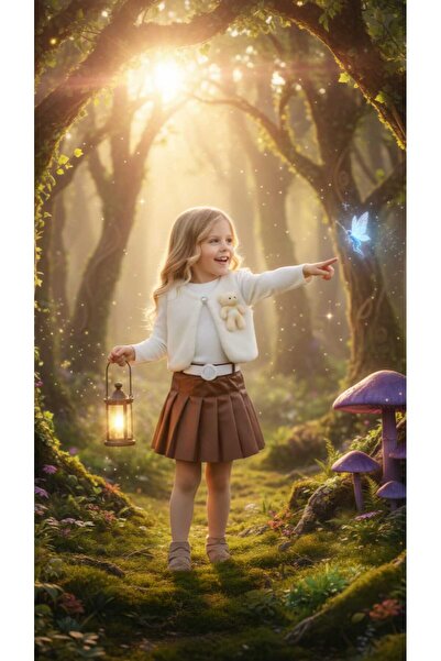 zavera for kids Girl's Teddy Bear Detailed 4-Piece Set - Plush Vest Leather S...