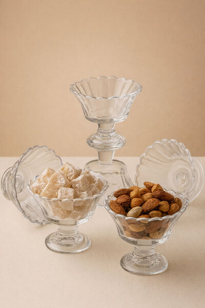 Mutfiko طقم 6 قطع من أوعية اللقم التركية (لقم) مع قواعد زجاجية - وعاء تقديم شفاف