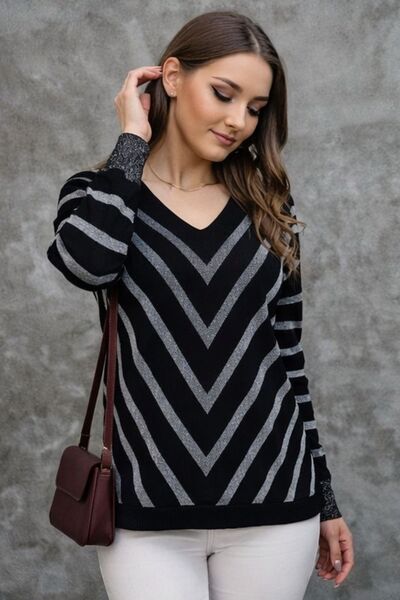 D LAVELLA Women's Stripe Glitter Detailed Sweater