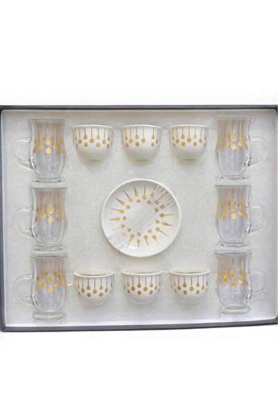 Urbanza 18-Piece Luxury Tea & Coffee Glass and Cup Set with Saucer – Gold Dro...