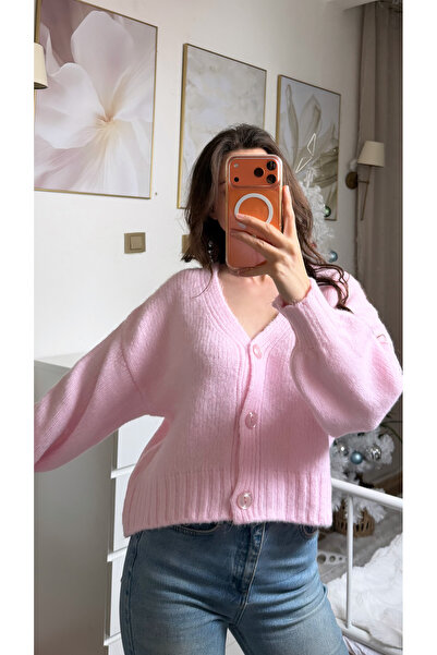 Bisou Pastel Renk Düğmeli Triko Hırka