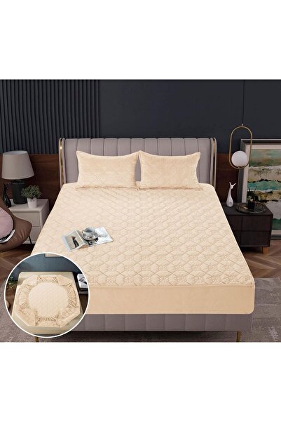 Truva Grup Husă de Pat din Catifea Tip Topper 180x200 cm + 2 Fețe de Pernă – ...