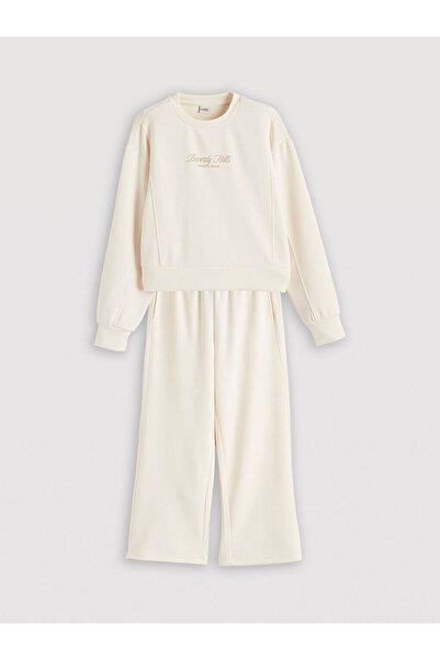 LC Waikiki LCW Kids Ecru cu imprimeu Soft Touch Swea tricou pentru fete și pa...