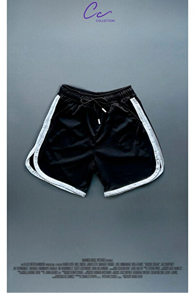 cc collection Siyah File Basketbol Antreman Sporcu Şortu Çizgi Detaylı