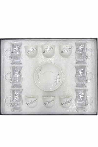 Urbanza 18-Piece Elegant Tea & Coffee Glass and Cup Set with Saucer – Silver ...