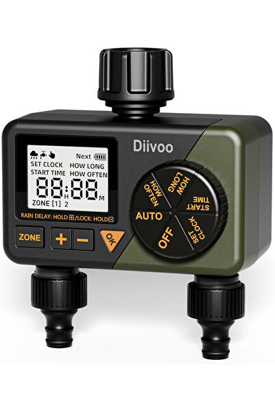 Diivoo Programator automat pentru irigare DI-WT08M-DEGN, 2 zone, IPX5, functi...