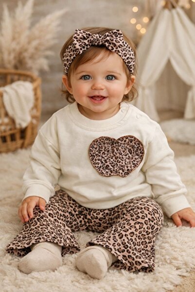 AKİ MODA KİDS Leopard Patterned Bandana Leggings Baby Girl Set