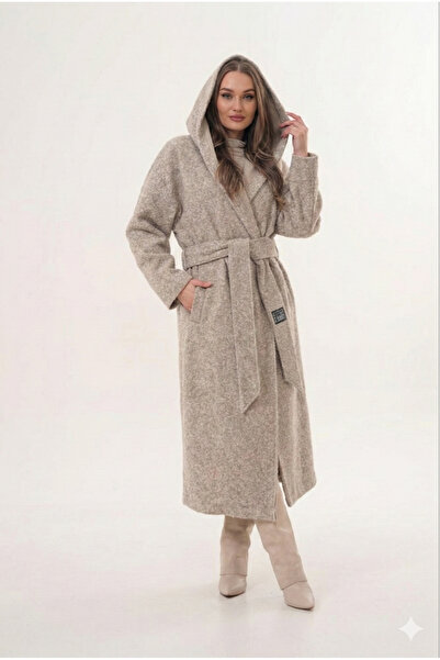 shE tekstil Belted Felt Coat Beige