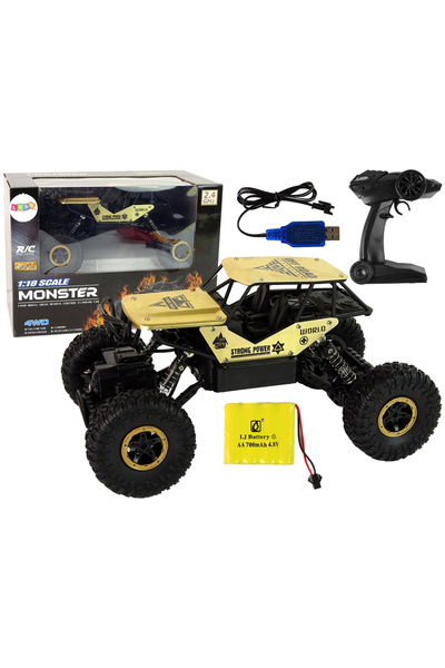 LEAN Mașină radiocomandă cu roți mari, scară 1:18, NEGRU, auriu, 6 ani+