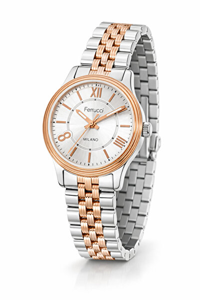 Ferrucci Women's Wristwatch White Dial Rose Gold Silver Steel Band Valentine'...