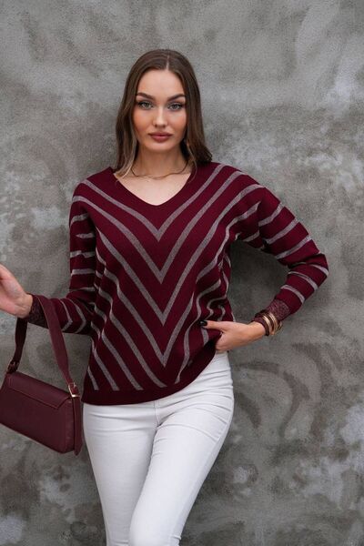 D LAVELLA Women's Stripe Glitter Detailed Sweater