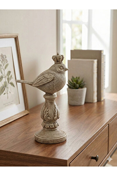Dekoromi Dekoratif Taçlı Kuş Biblo (18x10cm) Ev Masa Raf Ünite Dresuar Üzeri ...