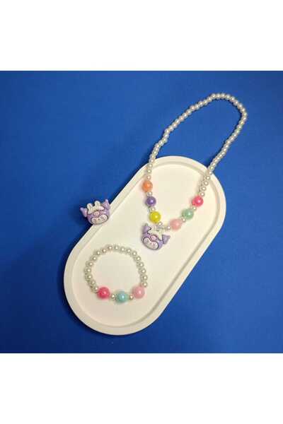 Masal Gurumi KURUMİ KARAKTERLİ KIZ ÇOCUK LASTİKLİ KOLYE BİLEKLİK YÜZÜK SETİ (...