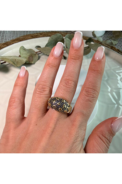 Generic Brand Starry Navy Stone Curved Adjustable Ring (Gold)