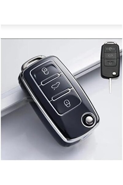 AutoHan Keys غطاء مفتاح نانو أسود وفضي لسيارات فولكس فاجن جولف وبولو وتيجوان