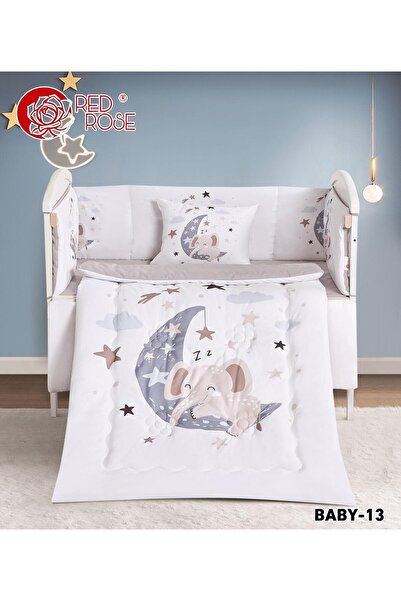 Red Rose طقم مفرش سرير حواجز أطفال مكون من 5 قطع بحشوة من القطن الطبيعي لا يس...