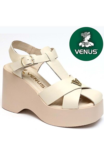 Venüs Ruffer Genuine Leather Comfort Orthopedic Women's Sandals Beige