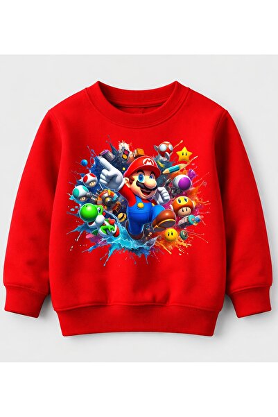 Efendioğlu Design Sweatshirt Colorful Mushrooms Full of Mario Printed Cotton ...