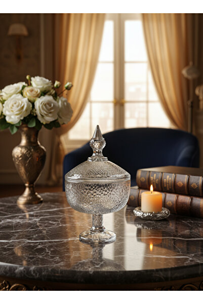 GREEN APPLE Modern Stylish look Glass Candy Bowl with Lid – Elegant Crystal C...