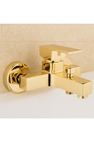 banyosepeti صنبور حمام مربع ذهبي اللون - موفر للمياه، تصميم عصري SquareFlow