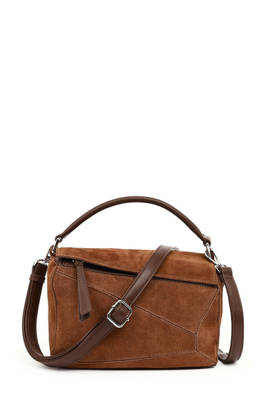 Derimod Women's Camel Long Strap Suede Crossbody Bag 25Abd250710