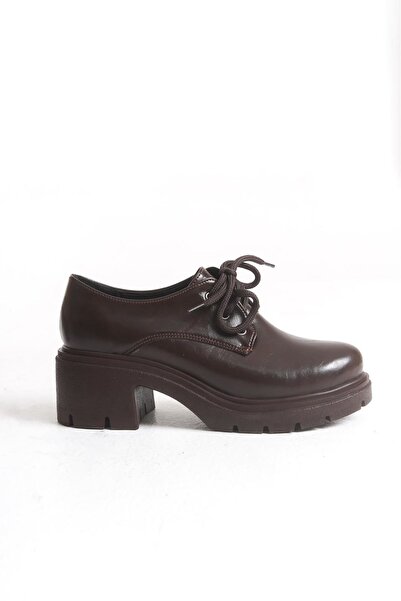 Turega Style K-707 Brown Wrinkled Patent Leather High-Sole Lace-Up Loafer Shoes