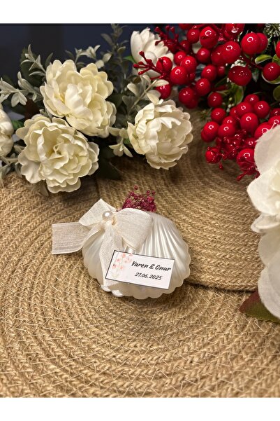 İBAHEDİYELİK Nikah Düğün Kına Söz Nişan İstiridye Şeker Beyaz Fiyonklu Kırmız...