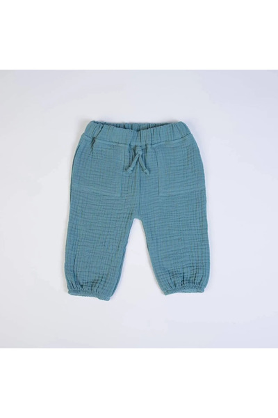 F.S. BABY Set tricou bumbac & pantaloni muselină bebe FS Baby - Ecru / Petrol Blue