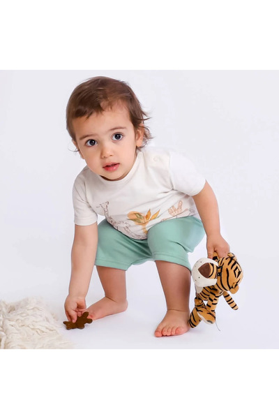 F.S. BABY Set tricou & pantaloni scurți bumbac copii FS Baby - Ecru / Green