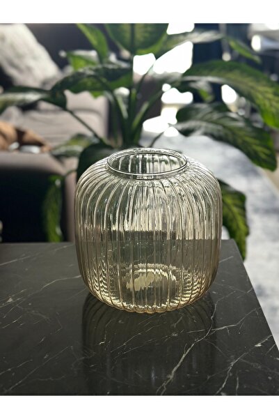 Kalya Concept Dekoratif Line Bal Vazo Büyük Boy 20*20 Cm - Nervürlü Cam Origa...