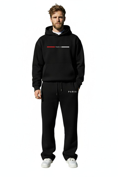 NİCE Set de trening negru pentru bărbați - 3 fire Ş cu căptușeală din fleece ...