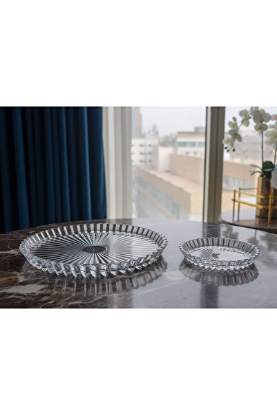 Elegent 2 Pieces Set of Stylish Textured Round Glass Plates – Large & Small C...