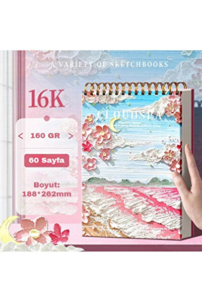 Atlas 16K 160 Gr Kalın kağıt Cloudsea Spiral sketcbook 60 Sayfa Profesyonel Ç...