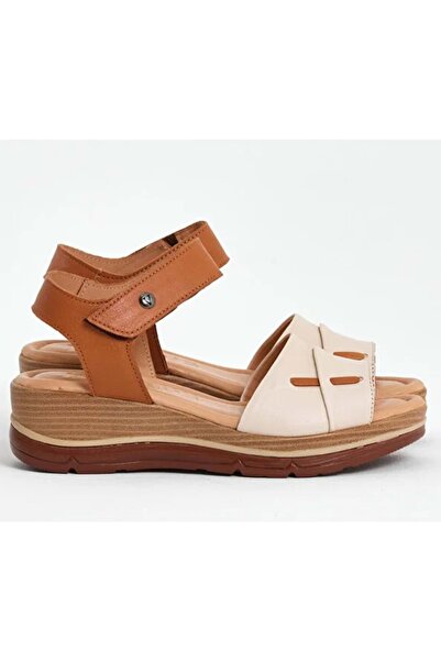 Venüs Vipera Genuine Leather Comfort Orthopedic Women's Sandals Beige