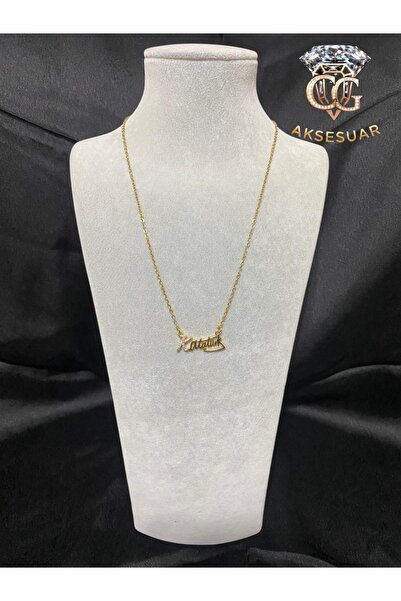 CG bijuteri Altın Renkli Mustafa Kemal Atatürk İmzalı Çelik Kolye