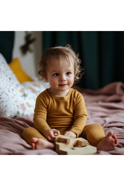 Lille Barn Pantaloni de corp lână merino copii - Harvest Gold