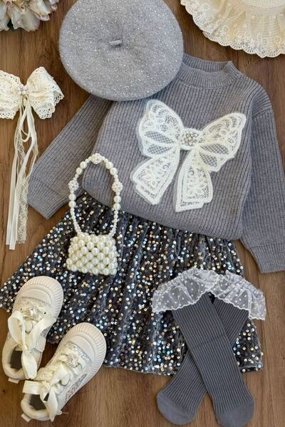 Minigimin Cicileri Set de 5 piese pentru fetiță, cu paiete, cu fustă, tricota...