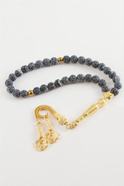 ZERO LAND سبحة من حجر العقيق الطبيعي (72809) 8 ملم - رمادي