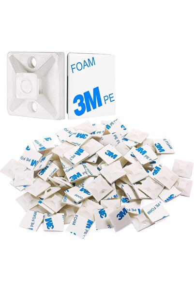 Generic 100 PCS 3/4" White Self Adhesive Cable Zip Tie