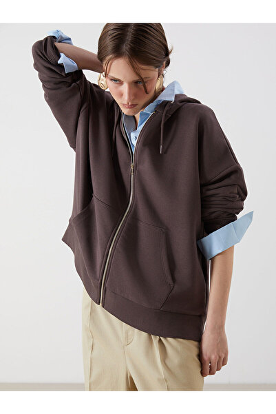 LC Waikiki Γυναικείο φούτερ με φερμουάρ Özmarka New Season με κουκούλα oversized