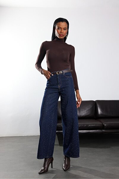 5in1Canpolat Navy Blue Stone Wide Leg Jean 5207