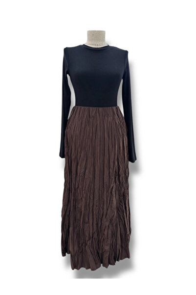 Butik Acı Kahve Beli Lastikli Kırışık Etek Modelimiz