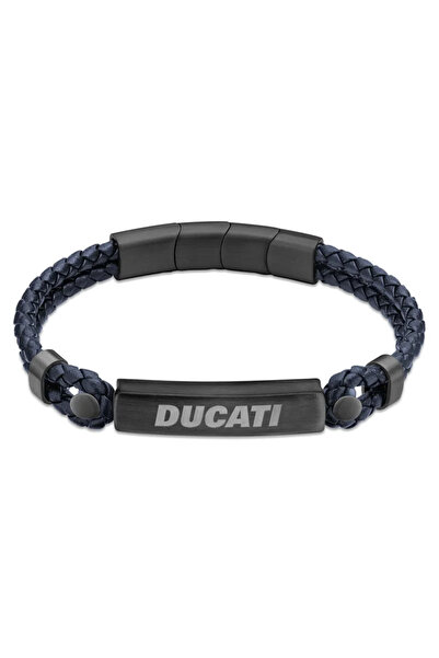 Ducati Corse Trionfo Blue Leather Strap Gents Bracelet with Magnetic Clasp