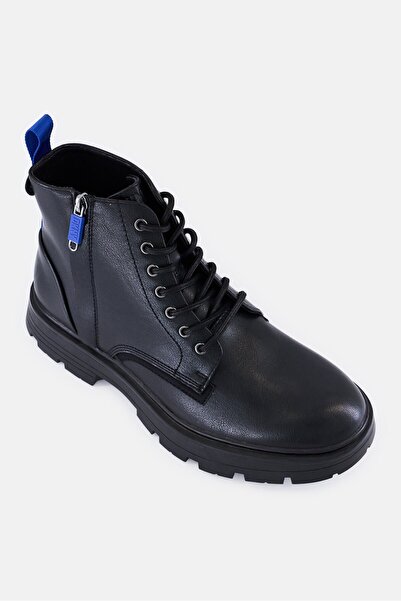 Dkny أحذية رجالية برباط وسحاب جانبي، لون أسود