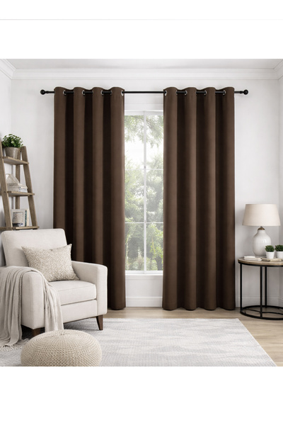 L&Wen Solid Blackout Curtains, Drapes Grommet Room Darkening Curtains (Brown ...