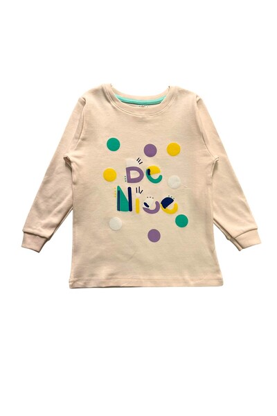 Fil Kids Girl's 100% Cotton Light Pink Color Polka Dot Sleeves Winter Pajamas Set