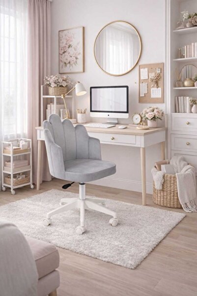 MARKAELZ Işıltı Beyaz Ayaklı Çalışma Sandalyesi